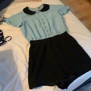 Colorblock dressy collared romper shorts